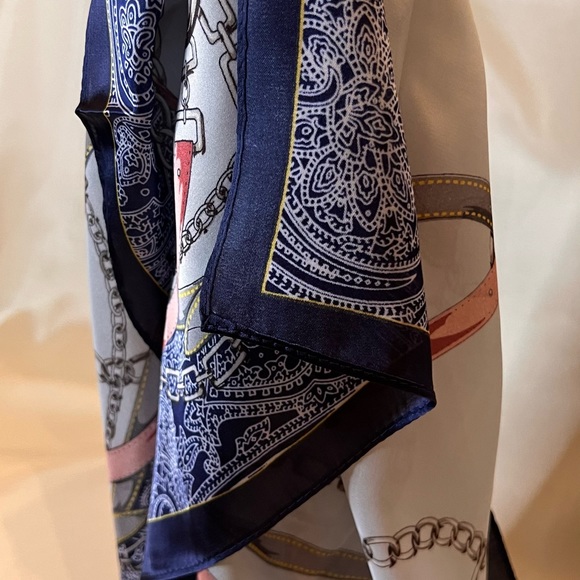 New Cute Blue & Cream Satin Scarf size OS - Picture 6 of 7